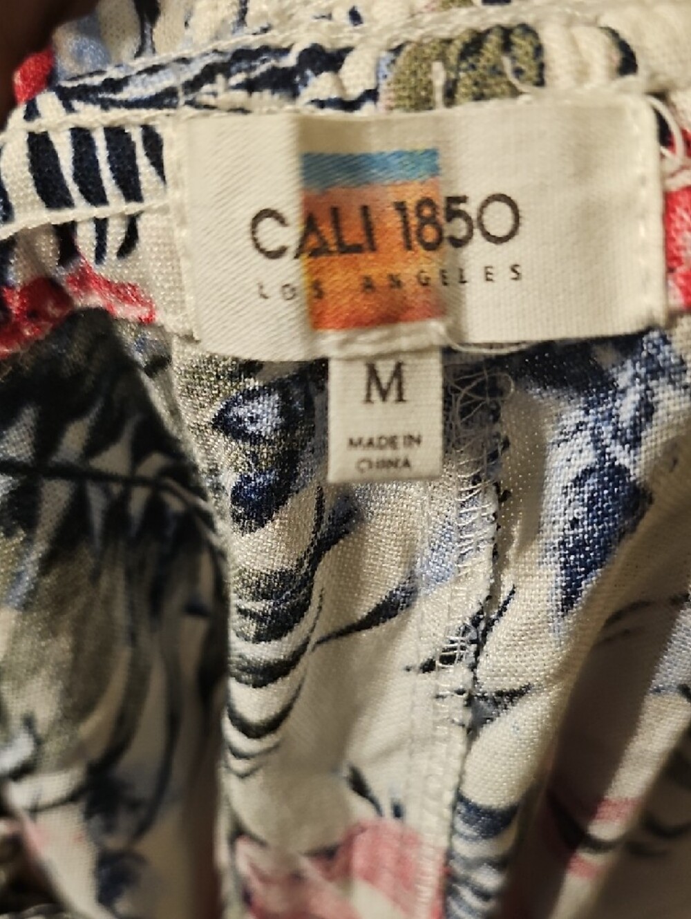 Tropical-Print Wide Leg Pants - White with Blue & Pink Floral - Picture 3 of 5